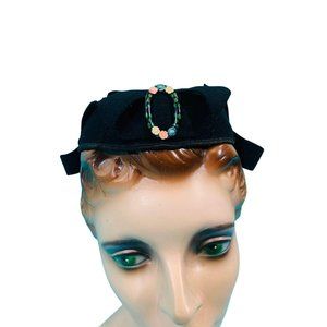 Vintage 1940s Wool Cap Black Unique Armand Schwab & Co Hat